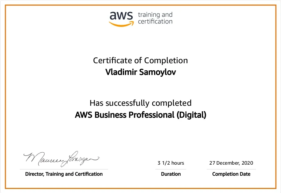 2020 aws business professional